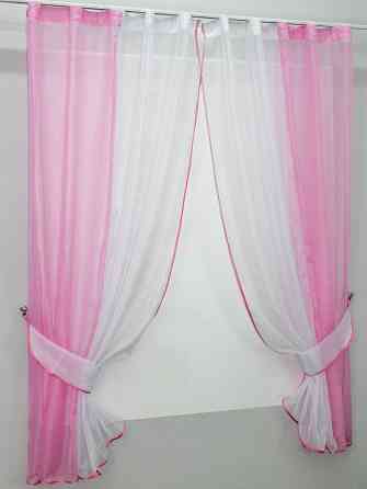 Кухонные шторы VR-Textil № 017к комбинированные с подвязками розовый с белым 265х170 см (50-020) Киев
