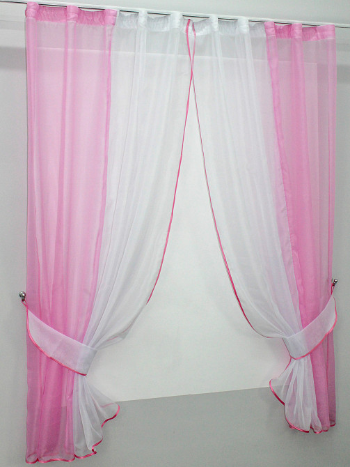 Кухонные шторы VR-Textil № 017к комбинированные с подвязками розовый с белым 265х170 см (50-020) Киев - изображение 2
