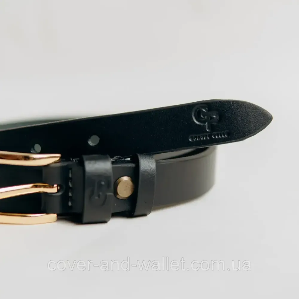Жіночий вузький ремінь чорного кольору ручної роботи з італійської шкіри Grande Pelle 20 мм Grande Pelle Київ - фото 3