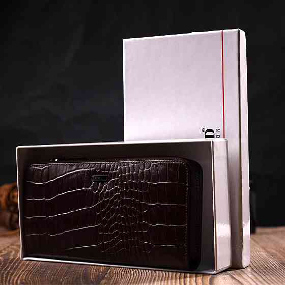 Практичный женский кошелек из натуральной кожи с тиснением под крокодила Коричневый (BOND) Киев