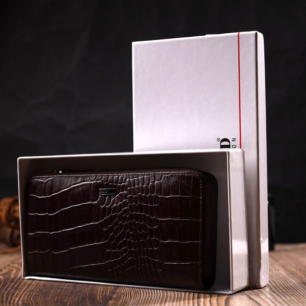 Практичний жіночий гаманець із натуральної шкіри з тисненням під крокодила Коричневий (BOND) Київ - фото 4