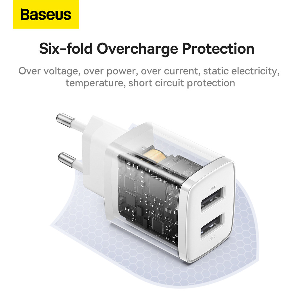 Універсальний зарядний пристрій Baseus Compact Charger 2U 10.5 W CCXJ010202 (Білий) Миколаїв - фото 6