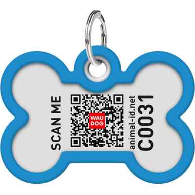 Адресник для тварин WAUDOG Smart ID з QR паспортом "Градієнт блакитний", кістка 40х28 мм (231-4036) Вінниця