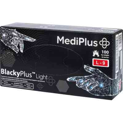 Медичні рукавички MediPlus BlackyPlus Light Нітрилові оглядові нестерильні неприпудрені Чорні Розмір L 100 шт. (6970245754515) Вінниця