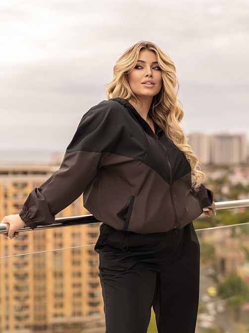 Стильний жіночий костюм з плащівки "Wolf"| Батал Чорний +шоколадний, 50-52 Київ - фото 3