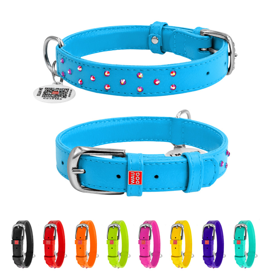 Нашийник для собак шкіряний WAUDOG Glamour з QR паспортом, з клейовими стразами, Ш 20 мм, Дов 3 Коломия - фото 1