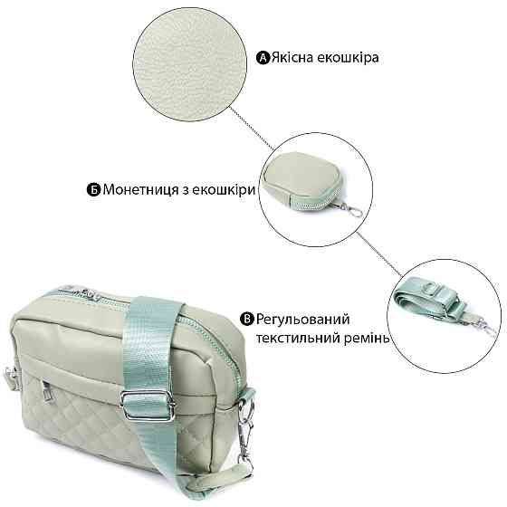 Стильная женская сумка кросс-боди с монетницей из экокожи Vintage 22797 Фисташковый Киев