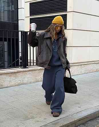 Жіночий теплий трендовий костюм-тринитка на флісі Темно-синій Одеса