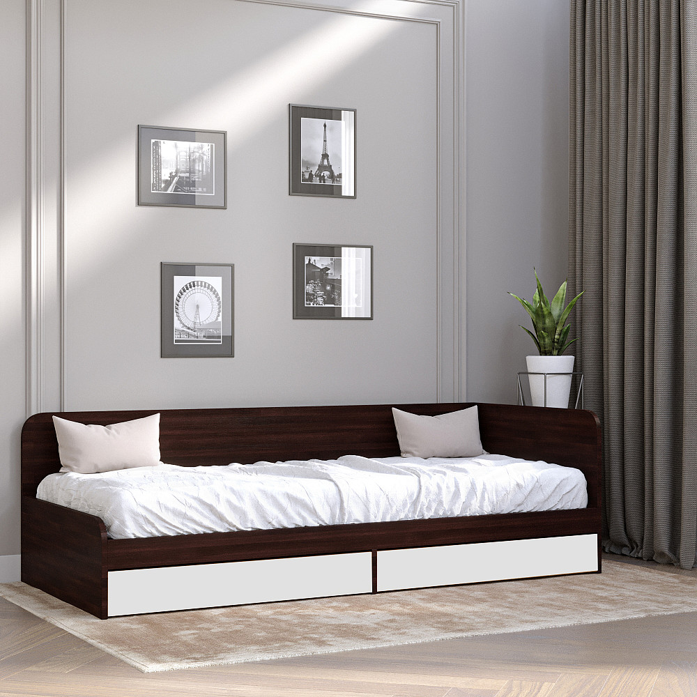 Односпальне ліжко з ящиками Еверест Соната-800 80х190 см венге темний/білий (DTM-2108) Львів - фото 1