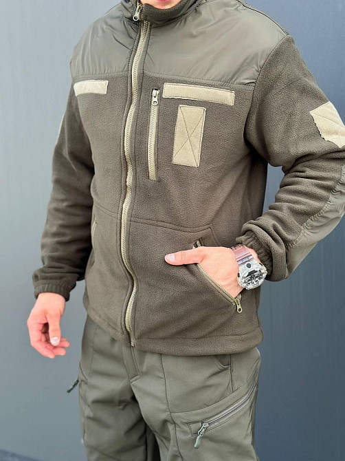 Якісна чоловіча тактична тепла кофта оливкового кольору тактична фліска для змійок Militari   WAR Львів - фото 8