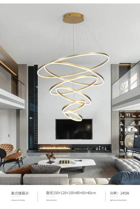 Світлодіодна люстра Олімпія PJ812С-5 20+30+40+80+100см (5 кілець) Золотистий Вінниця - фото 5