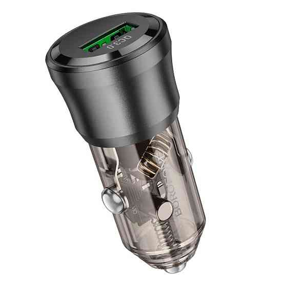 Автомобільний зарядний пристрій BOROFONE BZ23 Noble single-port QC3.0 car charger Transparent Black (6941991106903) Киев