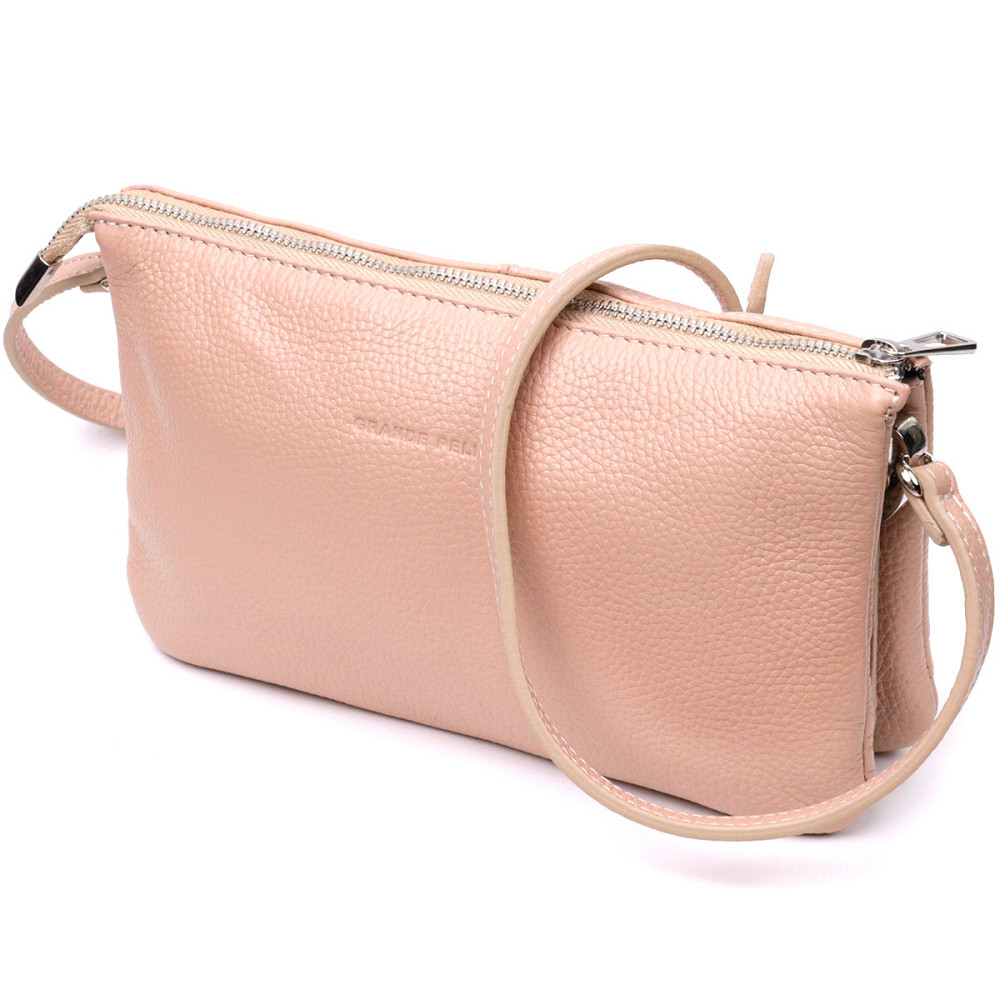 Чарівний жіночий клатч із натуральної зернистої шкіри GRANDE PELLE 11698 Пудровий Київ - фото 1