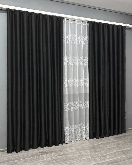 Комплект штор VR-Textil Bagema Rvs 150х270 2шт і Тюль 400х270 1895ш-1675т Чорний з білим 71-170/3 Київ - фото 3