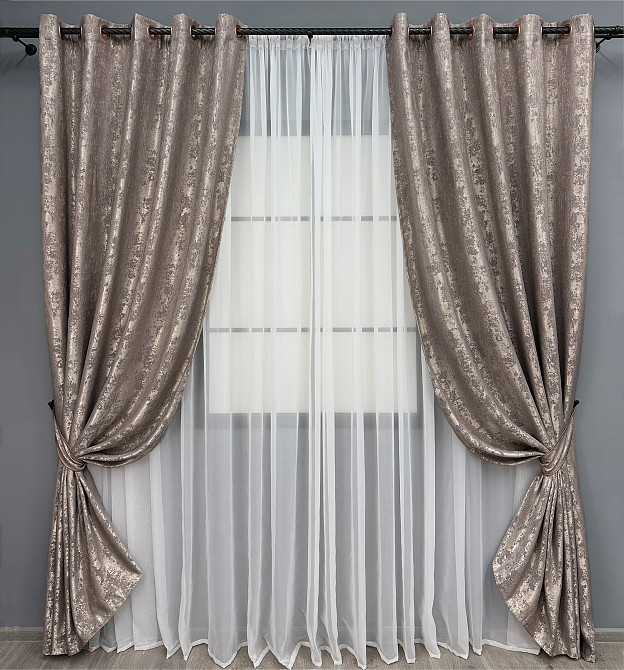 Комплект штор на люверсах VR-Textil Жакард Sultan YL № 1669ш Какао 150х250 см 2 шт (37-0184) Київ - фото 2