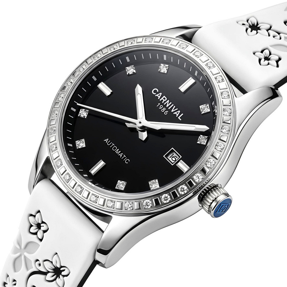 Годинник жіночий механічний Carnival Luiza Black Flower (2 ремінці) Київ - фото 1