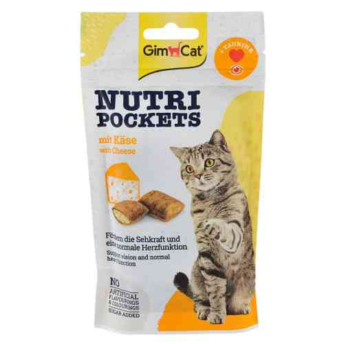 Витаменное лакомство GimCat Nutri Pockets для кошек для здоровья сердца и зрения с сыром и таурином 60 г Киев