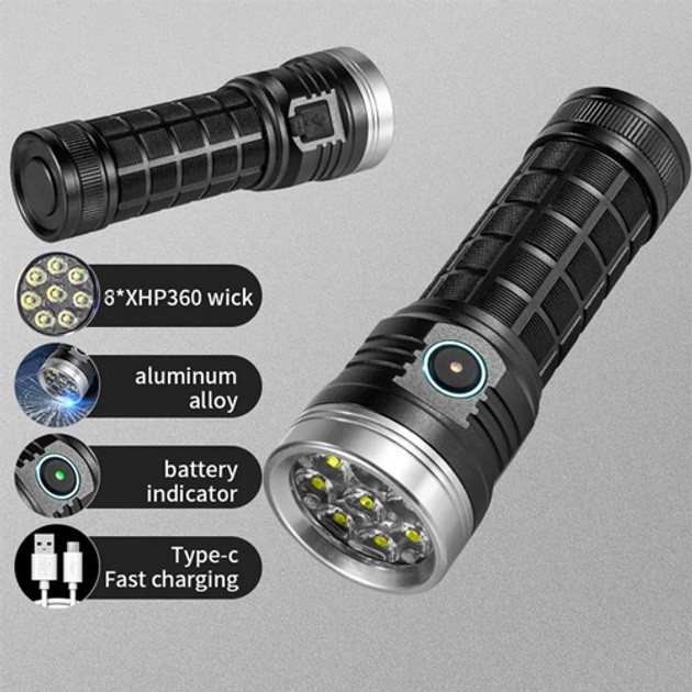 Ручний ліхтар cob PLD W5185-8XHP360, Ліхтар портативний переносний Тактичний з діодом KD-81 Львів - фото 11