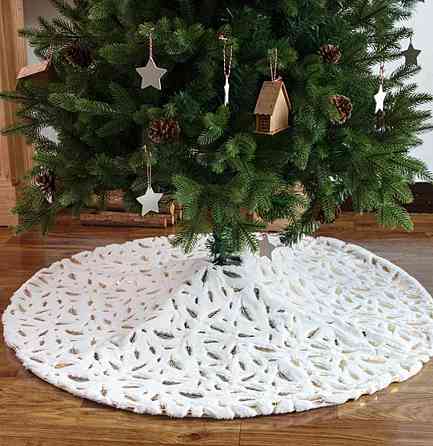 Килим під ялинку білий з малюнками пір'ячка -  діаметр 90см Київ