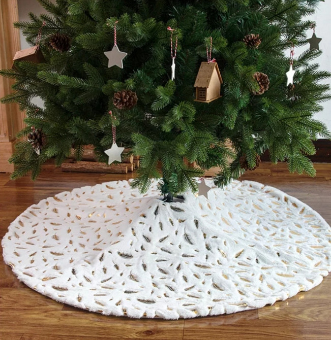 Килим під ялинку білий з малюнками пір'ячка -  діаметр 90см Київ - фото 1