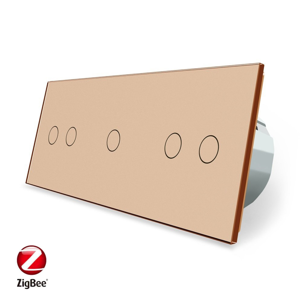 LIVOLO Розумний сенсорний ZigBee вимикач 5 сенсорів (2-1-2) Livolo золото скло (VL-C702Z/C701Z/ Коломия - фото 1