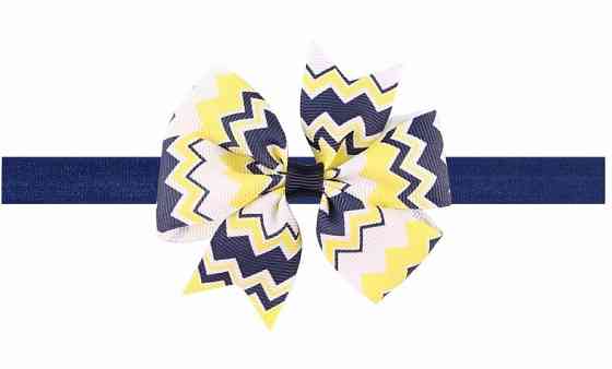 Разноцветная детская повязка на голову для девочки - размер универсальный (на резинке), бантик 8см Киев