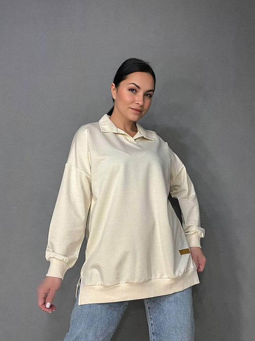 Свитшот женский My city 8054 удлиненный с воротничком разрезы по бокам оверсайз 48 , молочний, 48 Киев - изображение 10