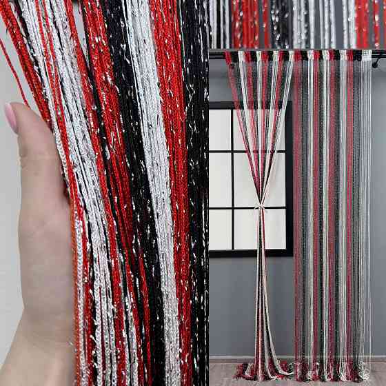 Штори-нитки "Кісея" з люрексом Червоний з чорним і білим 300х300см 1 шт (61-095) Київ