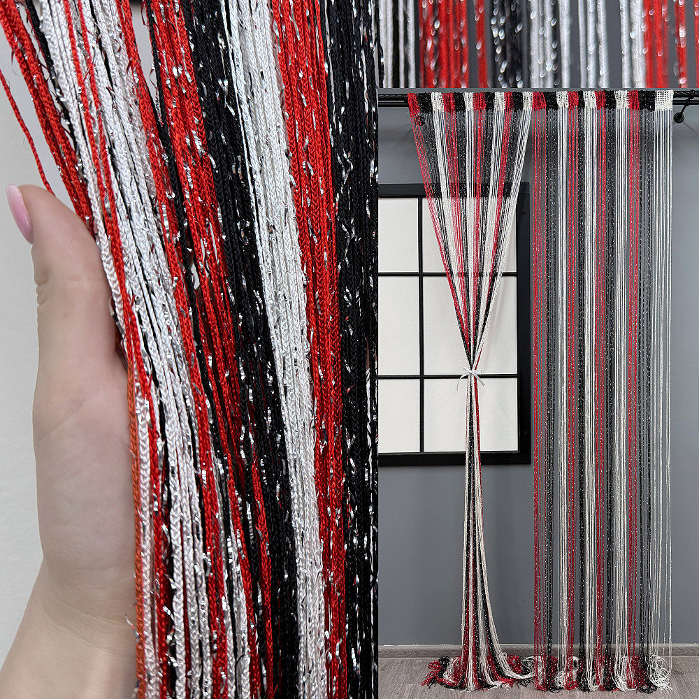 Штори-нитки "Кісея" з люрексом Червоний з чорним і білим 300х300см 1 шт (61-095) Київ - фото 1