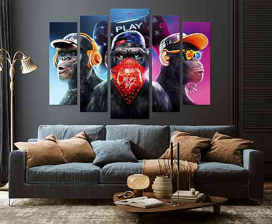 Модульная картина в гостиную / спальню Три мудрые обезьяны (Gangster Monkey Gamers) Art-481_5 Киев
