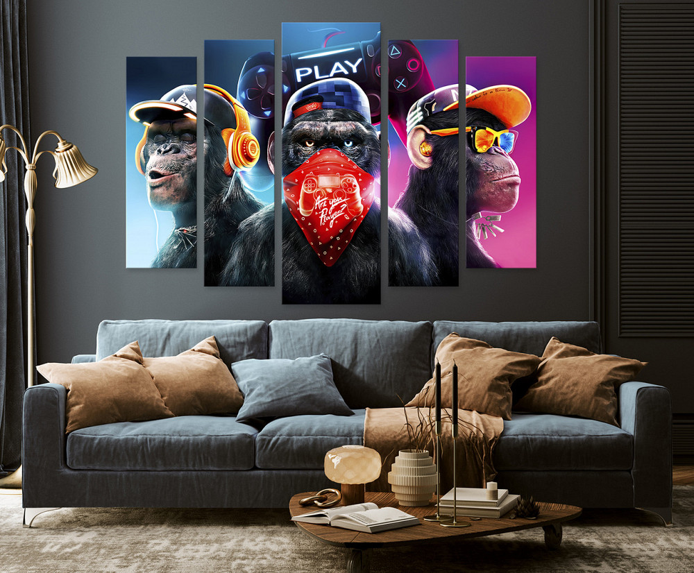 Модульна картина у вітальню / спальню Три мудрі ігрові мавпи Art-480_5 Київ - фото 3
