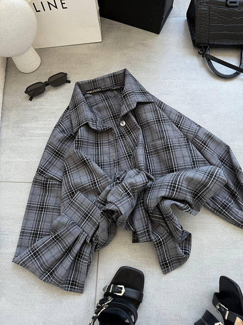 Женская стильная оверсайз рубашка в клетку фланель 100% коттон Графит Одесса - изображение 8