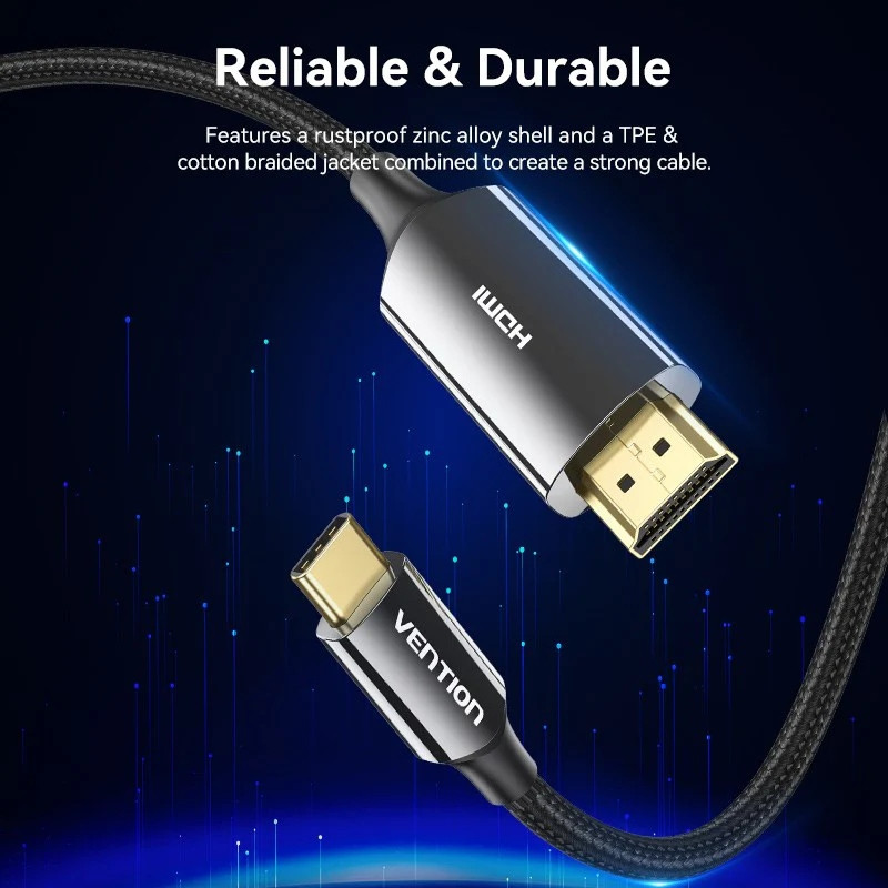 Кабель USB 3.1 Type-C M - HDMI M, 1.8m V2.0 8K 60 Гц Zinc Alloy TPE Black Vention Вінниця - фото 7