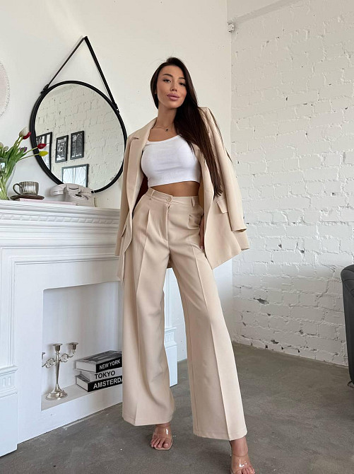 Жіночий стильний діловий костюм ( піджак + штани) креп-костюмка Бежевий, 46/48 Одеса - фото 2