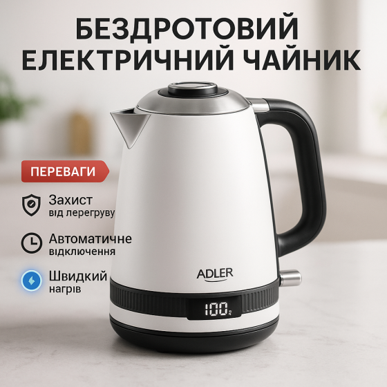 Качественный электрический чайник для дома Adler, Современный электрочайник для дома KO-15 Львов