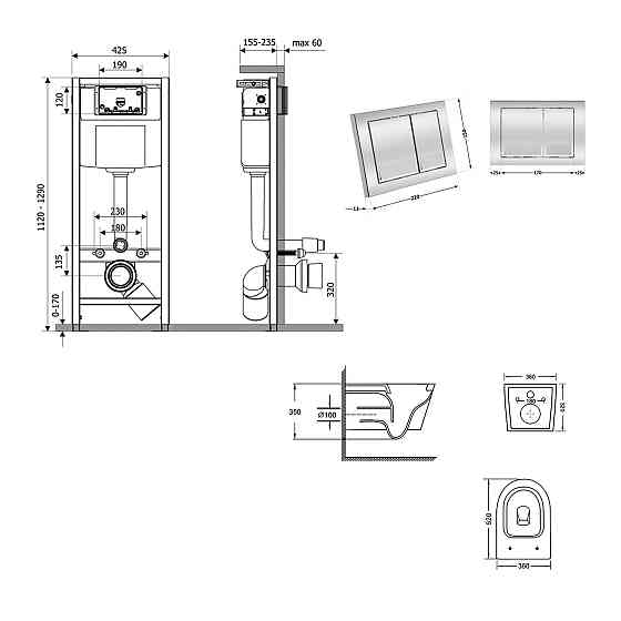 Готове рішення Qtap для ванної кімнати: підвісний унітаз Swan Ultra Quiet 520×360×320 + комплект інсталяції Nest 4 в 1 Київ