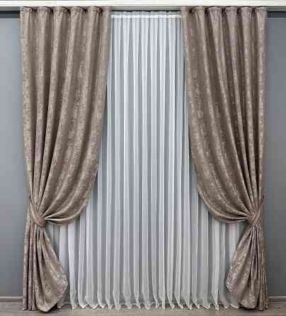 Комплект готовых штор VR-Textil Жаккард Sultan YL № 1669ш Какао 150х270 см 2 шт (33-0553) Киев