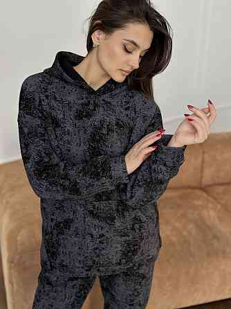 Теплый костюм женский мраморный принт на флисе Черный XXL/XXXL Харьков