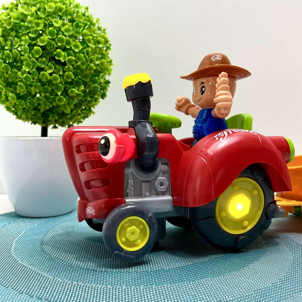 Трактор з причепом світло мелодія вільне колесо знімний причіп фігурка корови Червоний (HD 963) Чернігів - фото 2