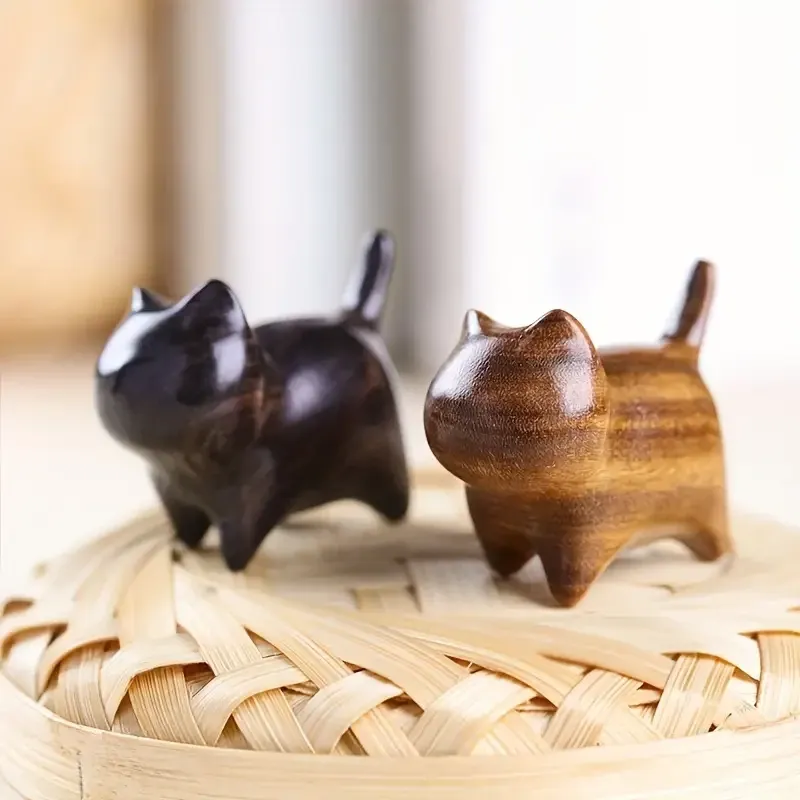 Фігурка чорного кота з сандалового дерева — дерев’яний сувенір, талісман, декор Київ - фото 5