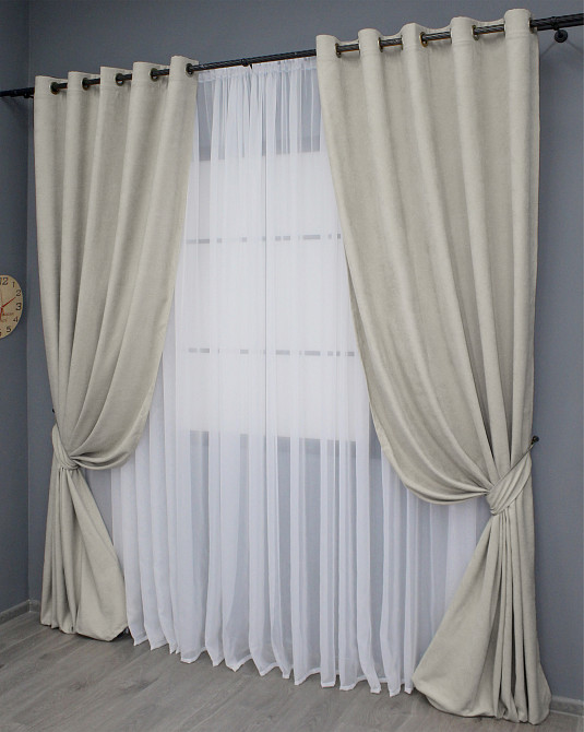 Комплект штор на люверсах VR-Textil Мікровелюр Petek YL № 1803ш Світло-сірий 150х270 см 2 шт (37-0269) Київ - фото 3