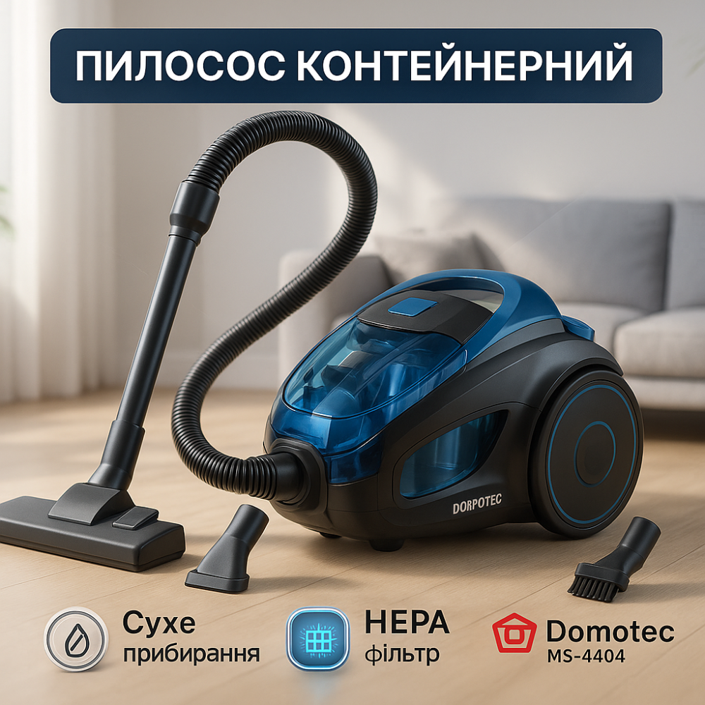Пилосос з контейнером для прибирання шерсті Domotec MS-4404 4500 Вт, Компактний циклонний пилосос NJ-80 Львів - фото 14