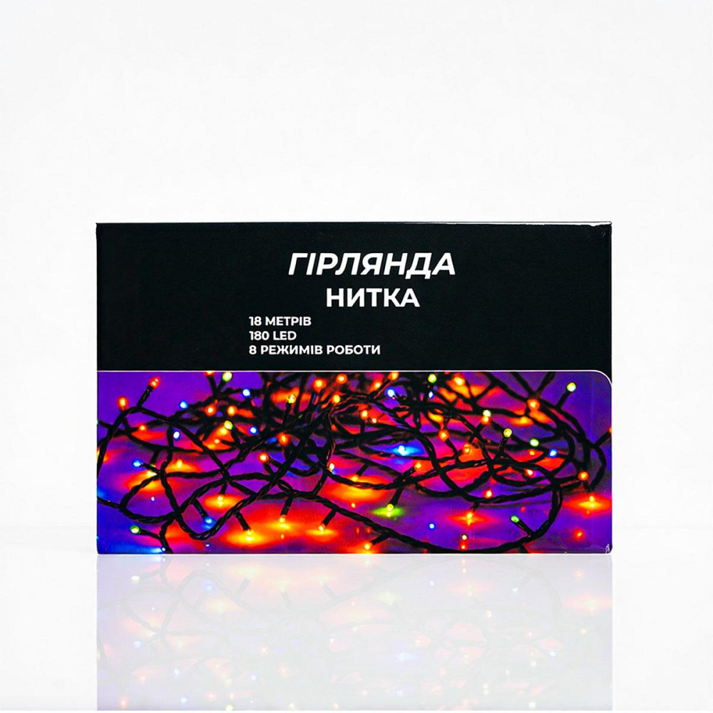 Новорічна гірлянда кімнатна нитка 18 м 180 LED кімнатна гірлянда чорний провід Біле світло W180LED18MBW Коломыя - изображение 7