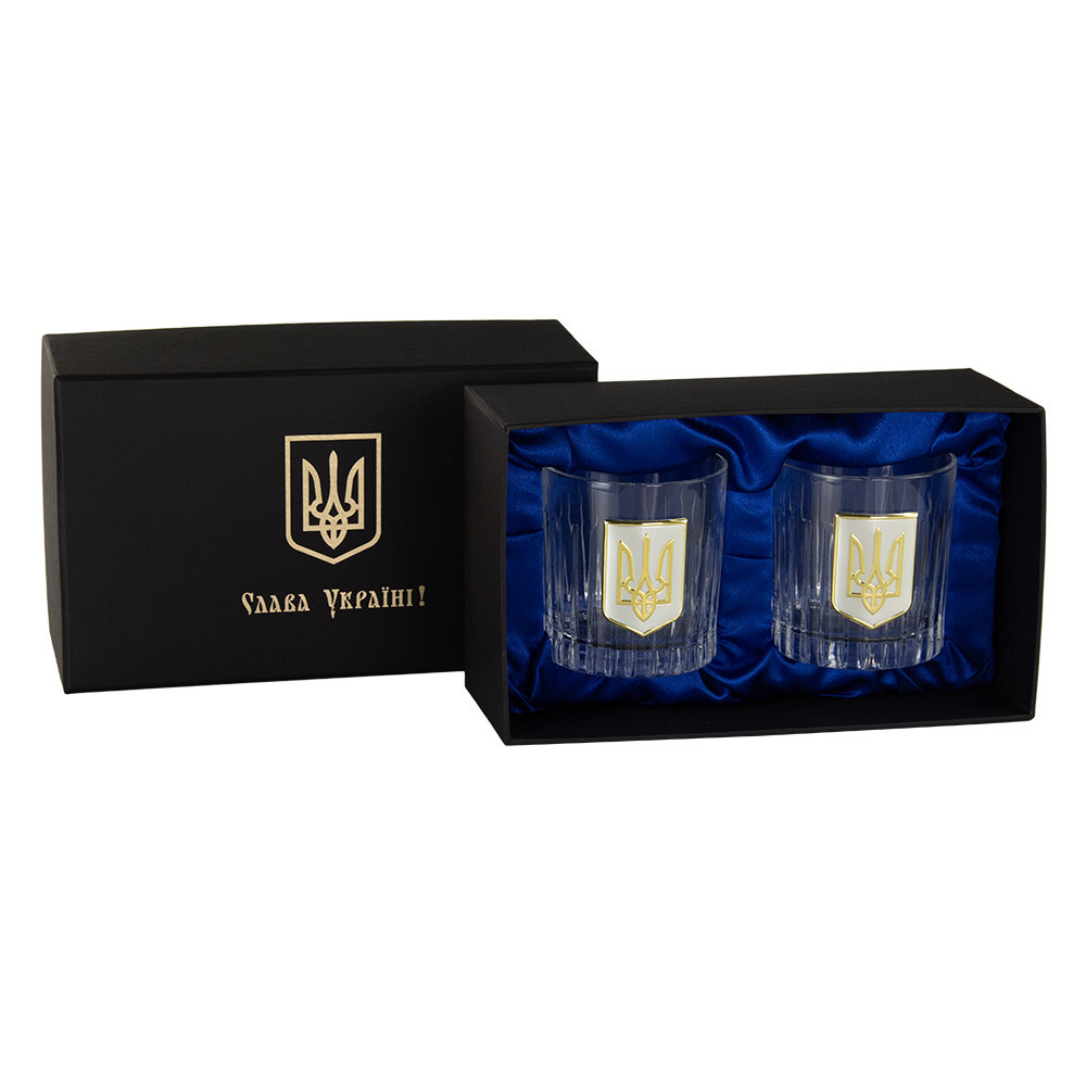 Набір келихів для віскі "Тризуб" Boss Crystal, 2 келиха, срібло, золото, кришталь Рівне - фото 1