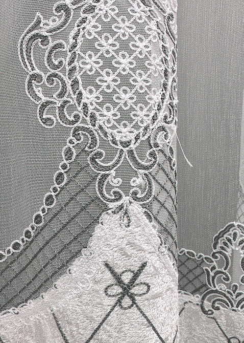 Тюль бамбук с вышивкой и бархатом цвет белый с серым 1811т Киев - изображение 4