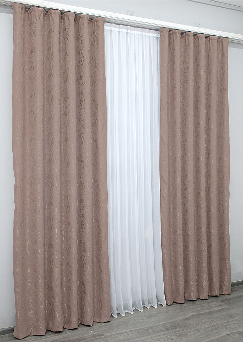 Комплект готовых штор VR-Textil Лен мрамор Pavliani № 1174ш Пудровый 100х270 см 2 шт (31-607) Киев - изображение 4