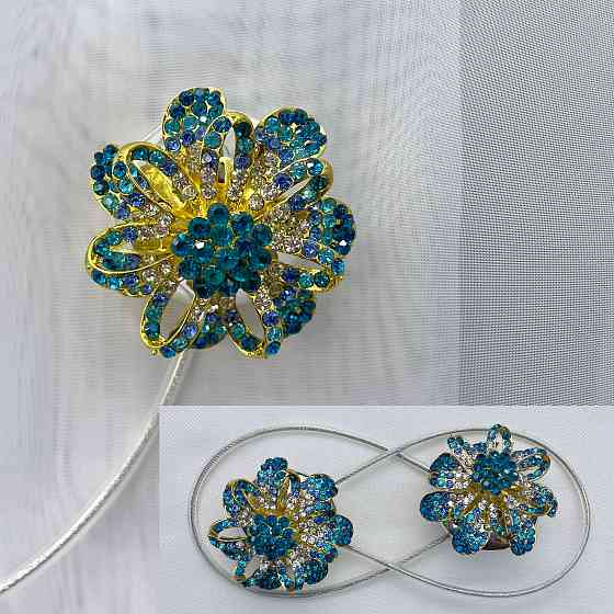 Магніти для штор та гардин "Flowers" набір 2 шт Бірюзовий з золотистим (81-200) Київ