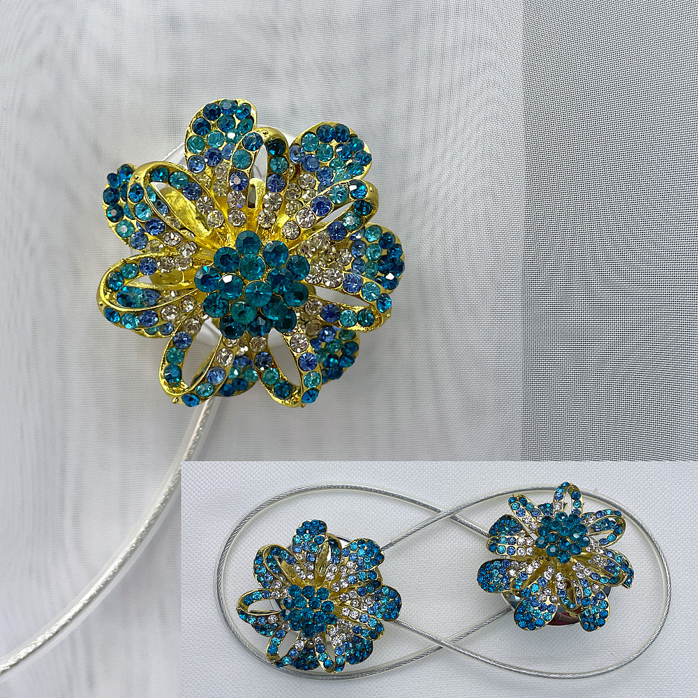 Магніти для штор та гардин "Flowers" набір 2 шт Бірюзовий з золотистим (81-200) Київ - фото 1