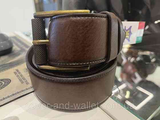 Універсальний чоловічий ремінь з коричневої шкіри із оригінальною пряжкою 40 мм PS Leather Київ