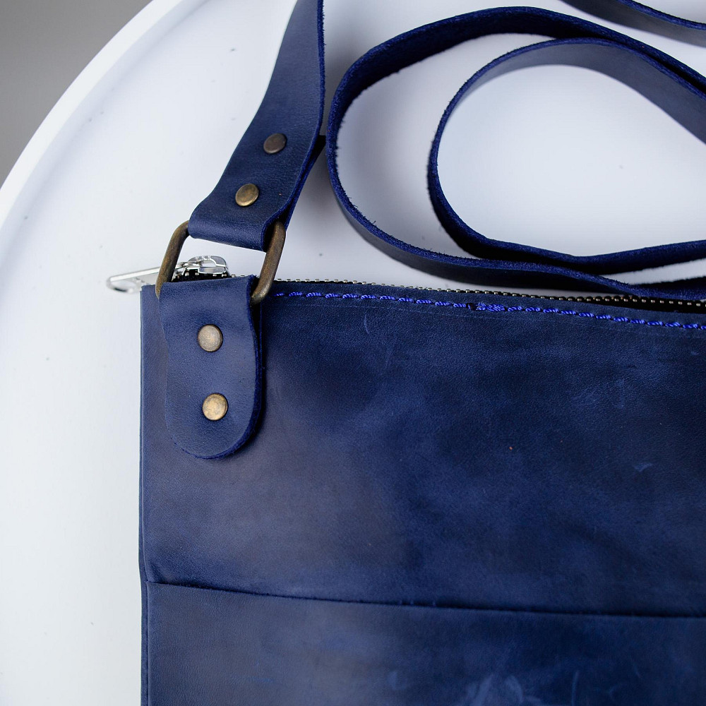 Сумка-месенджер з натуральної шкіри Crazy Horse, через плече (Синій) Суми - фото 5